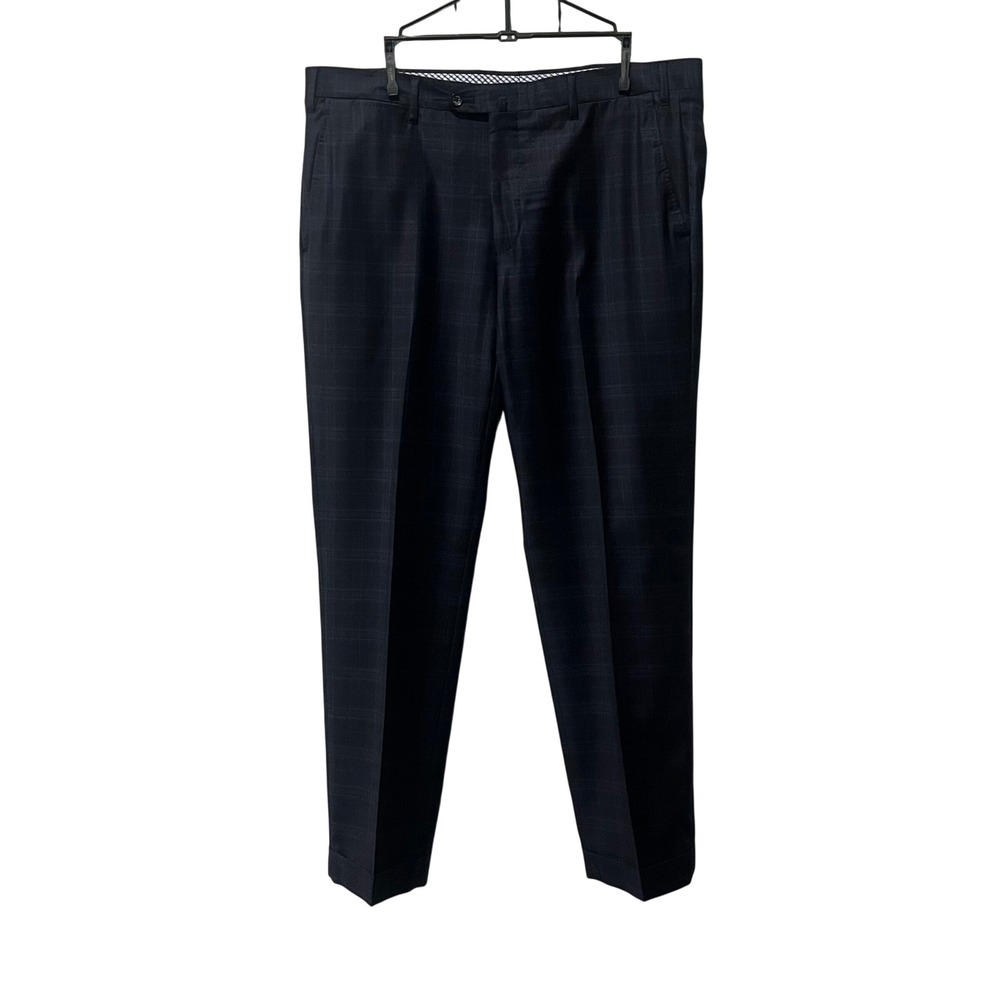 Valentini Trentasei Dress‎ Pants Mens 36 Navy Blue Plaid Wool Cashmere Italy